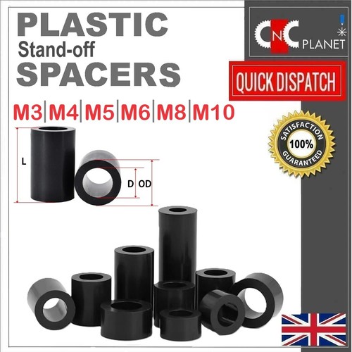 Black plastic standoff spacers - black,