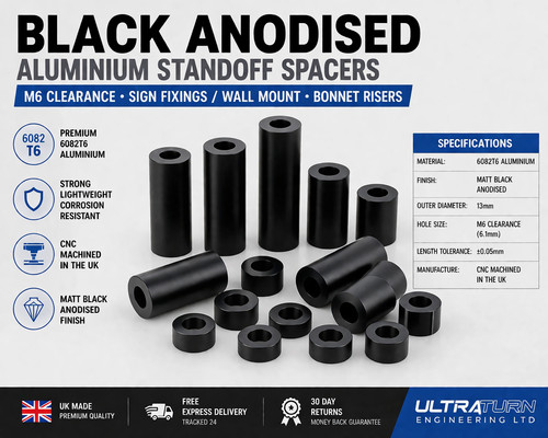 Black anodised aluminium - anodised, m6